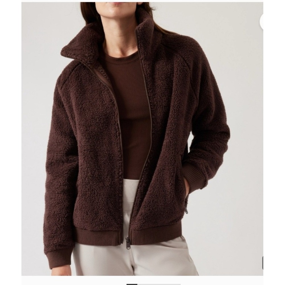 Athleta Tugga II Jacket Womens Medium Brown Excellent Sherpa Fleece Full Zip
